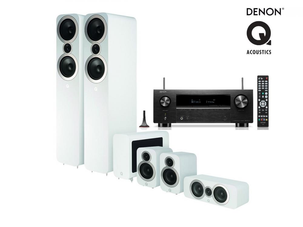 Denon AVR-X2800H + Q Acoustics Q3050i 5.1-kotiteatteripaketti, valkoinen